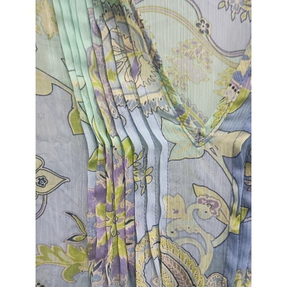 Susan Graver Womens Tunic Top Size Medium Blue Green Paisley Chiffon Blouse - Picture 2 of 9